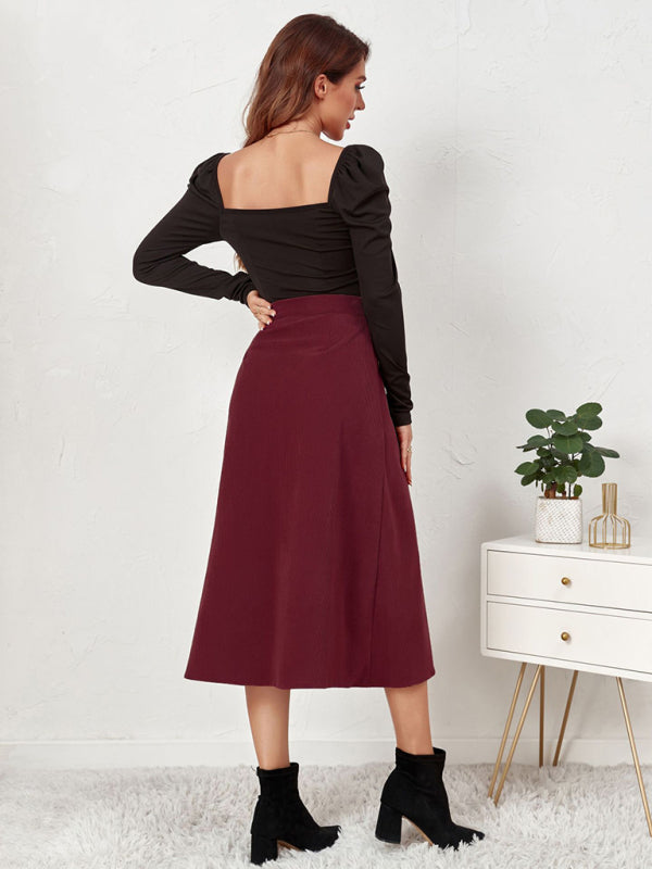 Corduroy Skirt Women Single Breasted High Waisted Mini