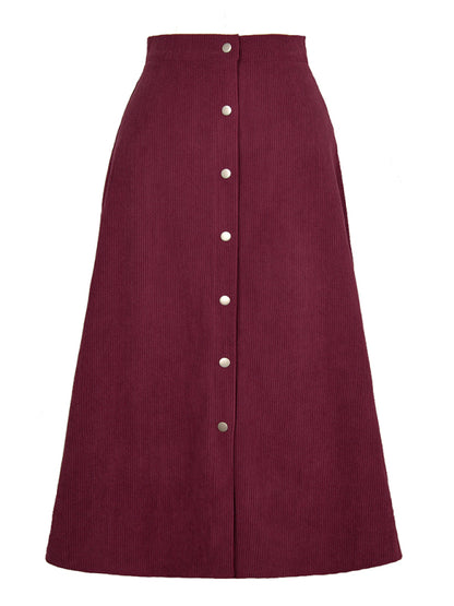 Corduroy Skirt Women Single Breasted High Waisted Mini