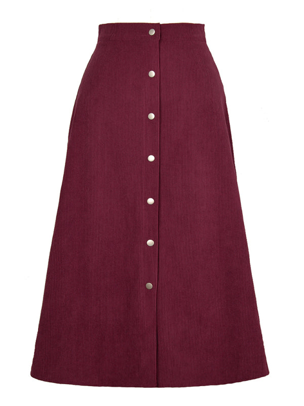 Corduroy Skirt Women Single Breasted High Waisted Mini