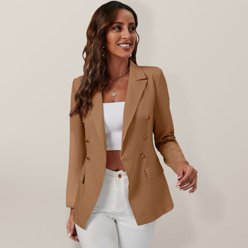 Temperament cross-border long sleeved small suit jacket women's versatile Khaki