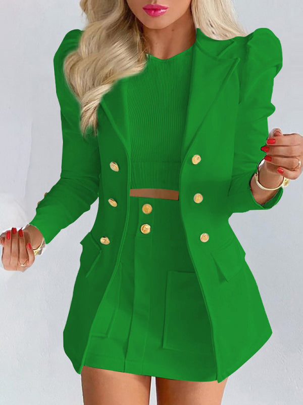 Printed princess sleeve commuter slim skirt suit Modern style Printing 10