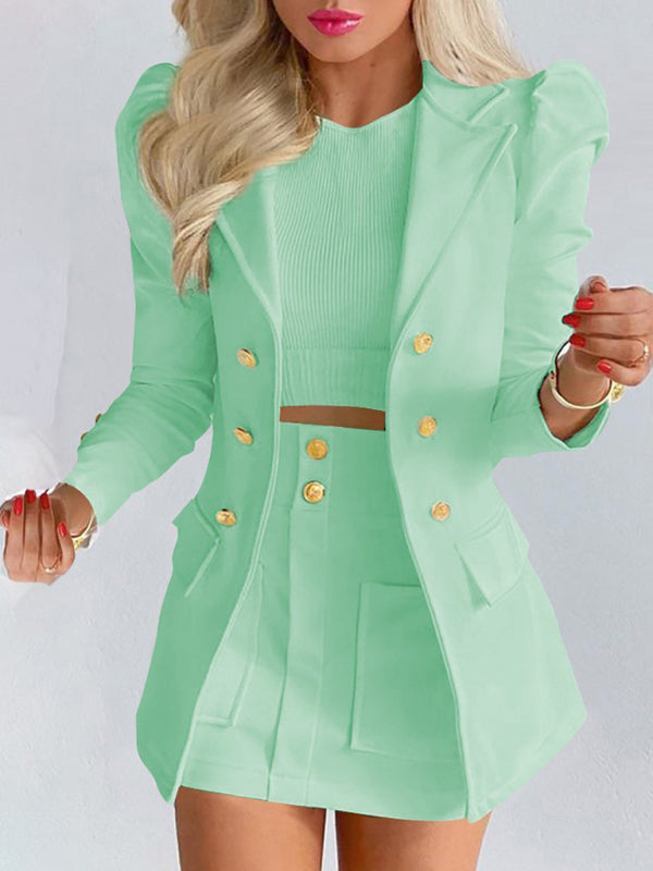 Printed princess sleeve commuter slim skirt suit Modern style Printing 8