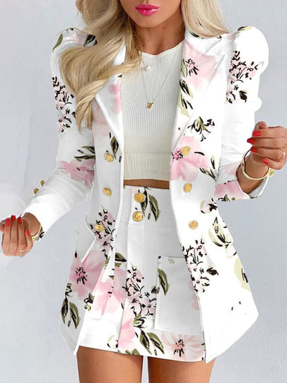 Printed princess sleeve commuter slim skirt suit Modern style Printing 9