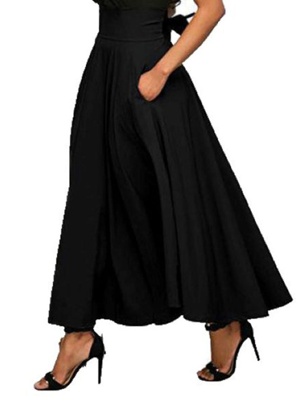 Solid Color Strap Skirt Women High Waist Midi Length Pockets
