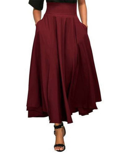 Solid Color Strap Skirt Women High Waist Midi Length Pockets