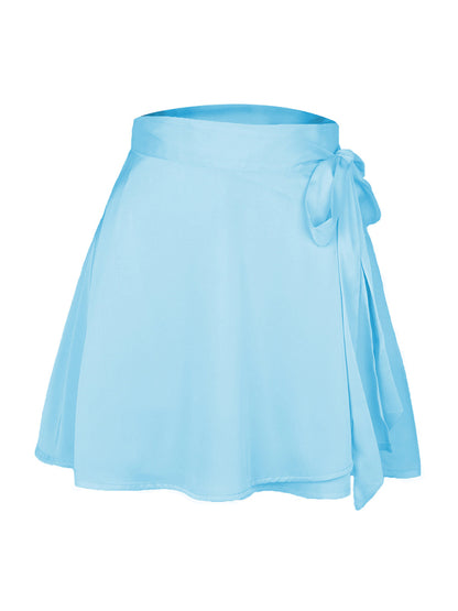 High Waist Wrap Skirt Women Tie Chiffon Satin Mini Skirt