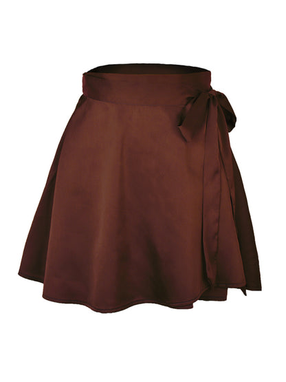 High Waist Wrap Skirt Women Tie Chiffon Satin Mini Skirt