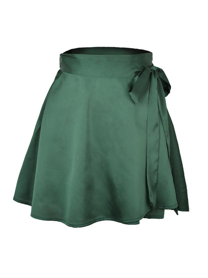High Waist Wrap Skirt Women Tie Chiffon Satin Mini Skirt
