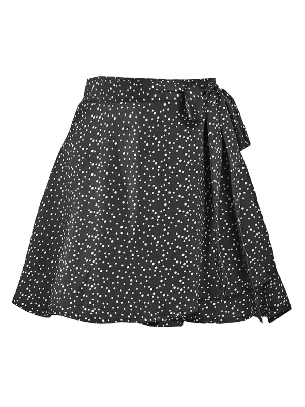 High Waist Wrap Skirt Women Tie Chiffon Satin Mini Skirt