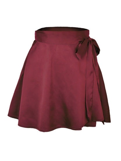 High Waist Wrap Skirt Women Tie Chiffon Satin Mini Skirt