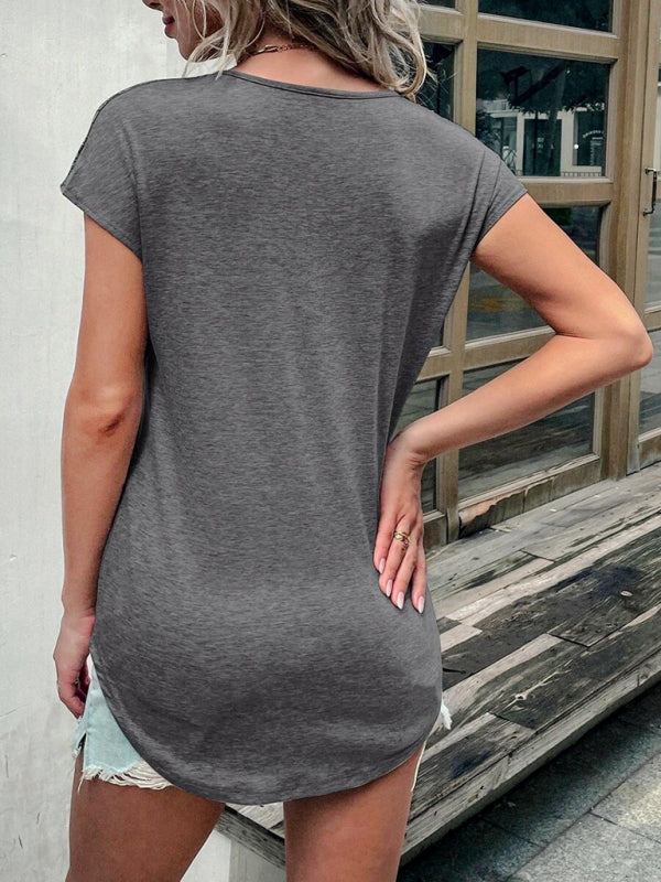 Lace Detail V-Neck Tank Top Cotton Blend Women's Sleeveless Tee