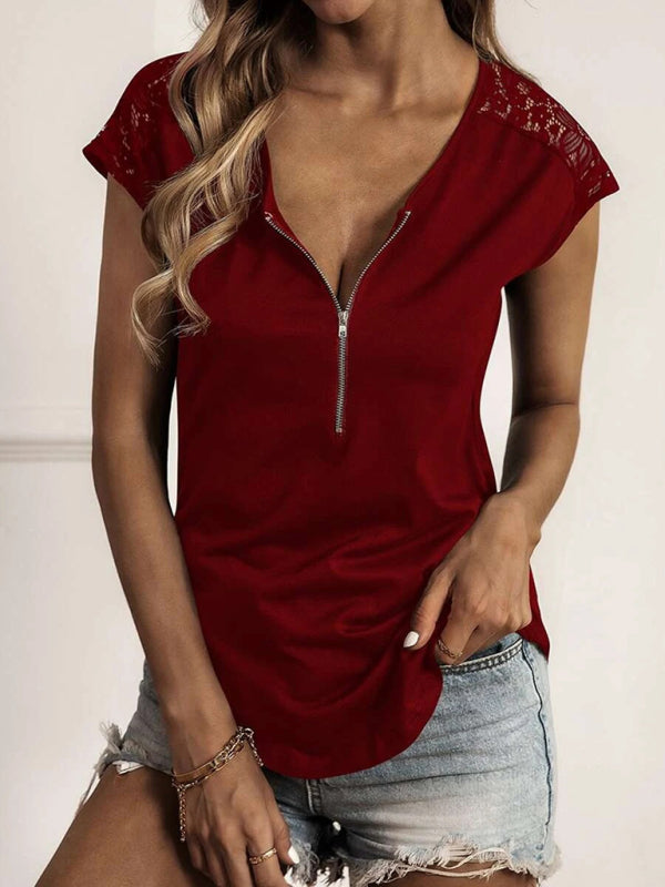 Lace Detail V-Neck Tank Top Cotton Blend Women's Sleeveless Tee