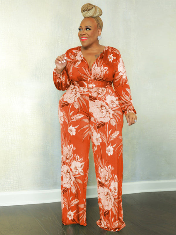 Large size fresh and sweet women's jumpsuit with belt Orange