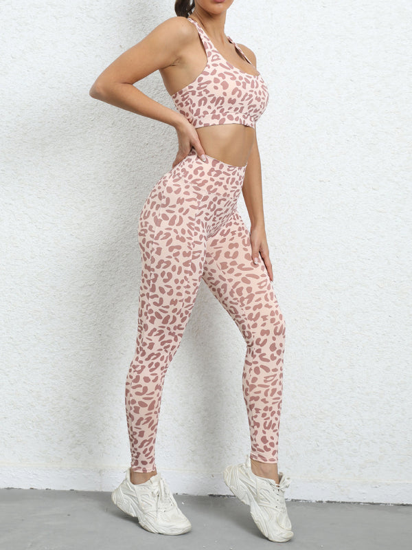 Women's Leopard Print Athletic Set - High-Waist Hip-Lift Sports Suit