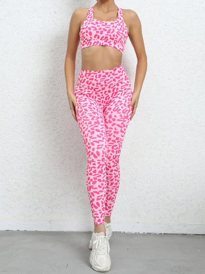 Women's Leopard Print Athletic Set - High-Waist Hip-Lift Sports Suit Rose