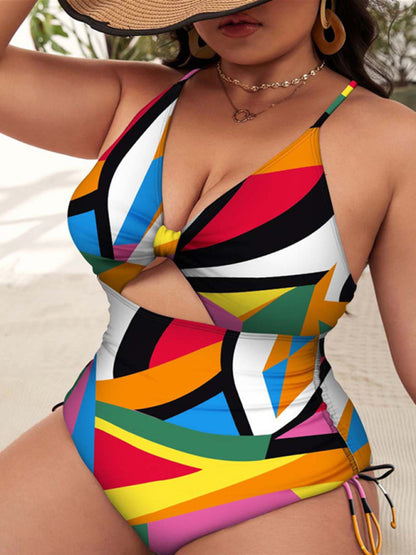 Plus Size Women-Printed Push-up Hollow One-Piece Swimsuit Pattern2