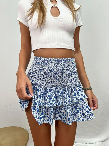 Women's Casual Fashion Versatile Printed Short Skirt Cute Blue