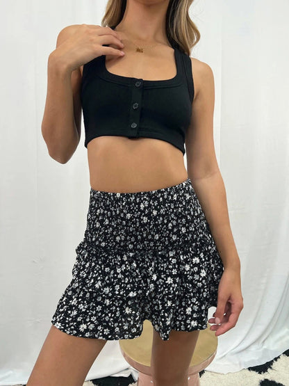 Women's Casual Fashion Versatile Printed Short Skirt Cute Black