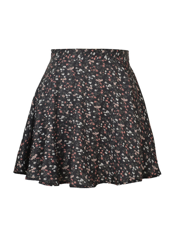 Floral High Waist Umbrella Skirt Women Chiffon Printed Mini