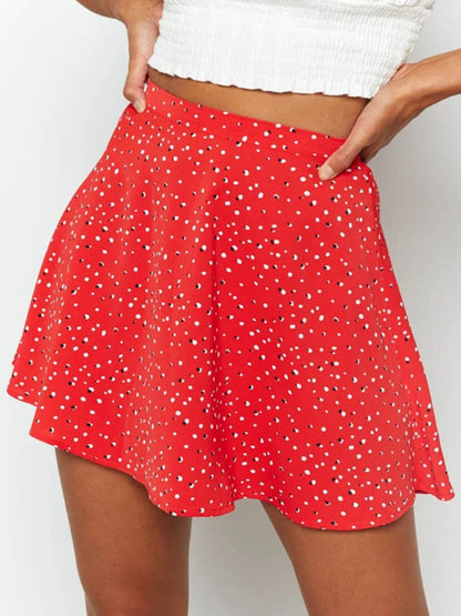 Floral High Waist Umbrella Skirt Women Chiffon Printed Mini Red