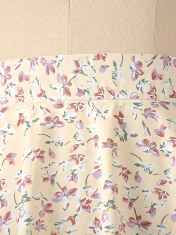 Floral High Waist Umbrella Skirt Women Chiffon Printed Mini