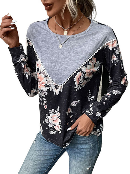 Modern women's long-sleeved color block sweater thin sweater T-shirt