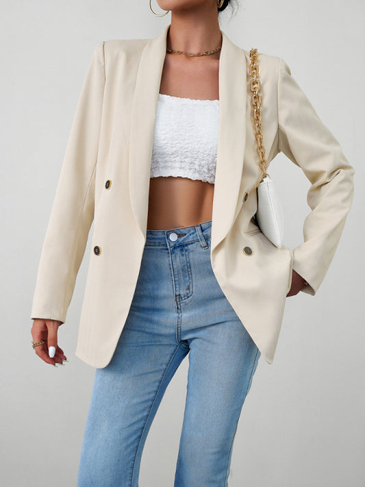 Women's Double-Breasted Blazer Jacket - Professional - Multiple Colors Cracker khaki