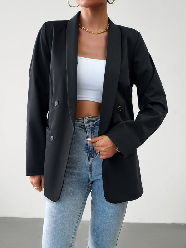 Women's Double-Breasted Blazer Jacket - Professional - Multiple Colors Black