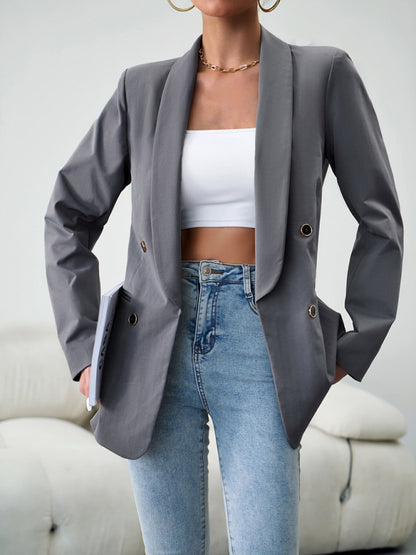 Women's Double-Breasted Blazer Jacket - Professional - Multiple Colors Grey