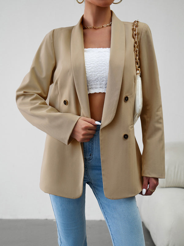 Women's Double-Breasted Blazer Jacket - Professional - Multiple Colors Khaki