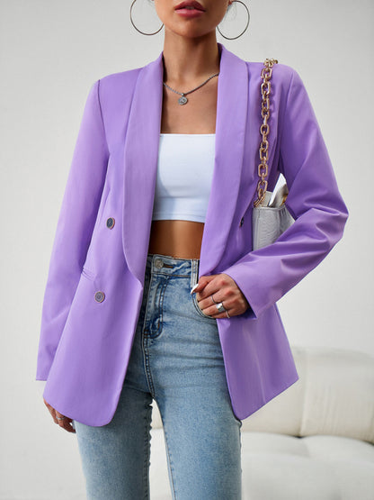 Women's Double-Breasted Blazer Jacket - Professional - Multiple Colors Purple
