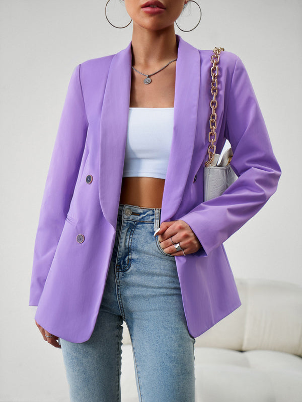 Women's Double-Breasted Blazer Jacket - Professional - Multiple Colors Purple