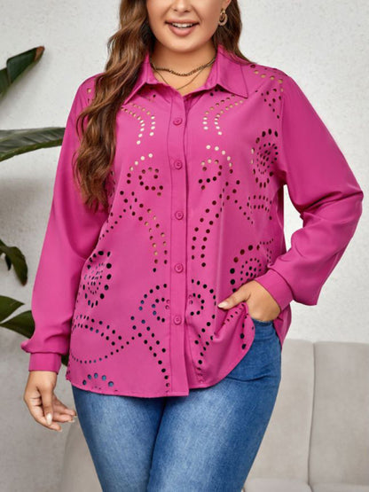 New plus size women's new temperament hollow shirt loose and comfortable top Rose