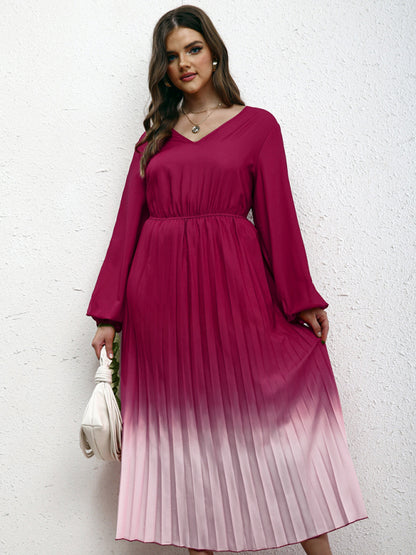 Modern plus size women's temperament gradient pleated dress
