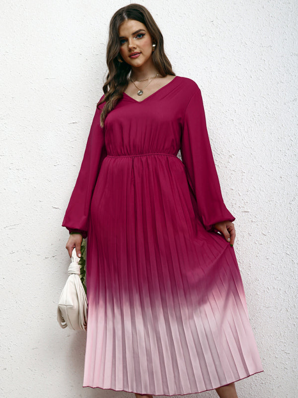 Modern plus size women's temperament gradient pleated dress