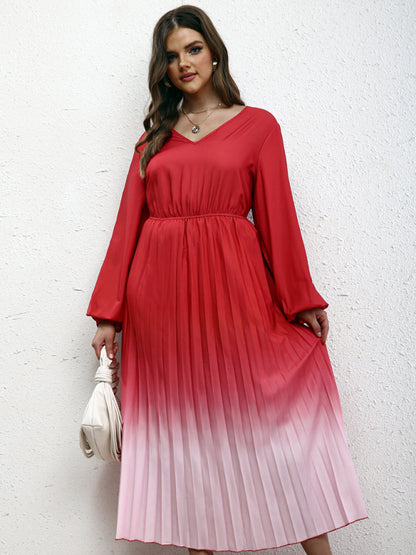 Modern plus size women's temperament gradient pleated dress