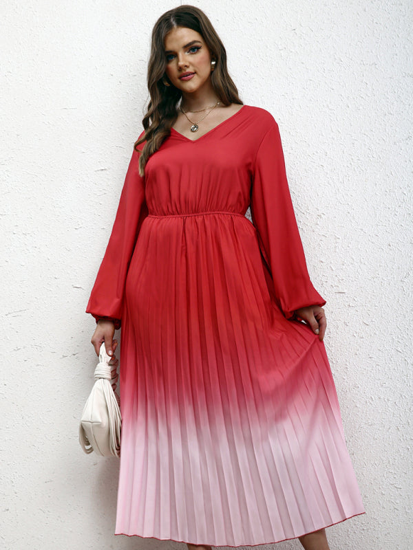 Modern plus size women's temperament gradient pleated dress