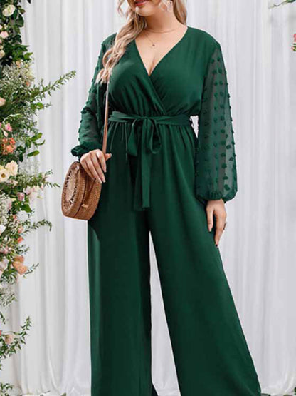 Modern Plus Size Women's Sexy Bowknot Lady Lace Straight Loose High Waist Solid Color Jumpsuit