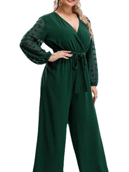 Modern Plus Size Women's Sexy Bowknot Lady Lace Straight Loose High Waist Solid Color Jumpsuit