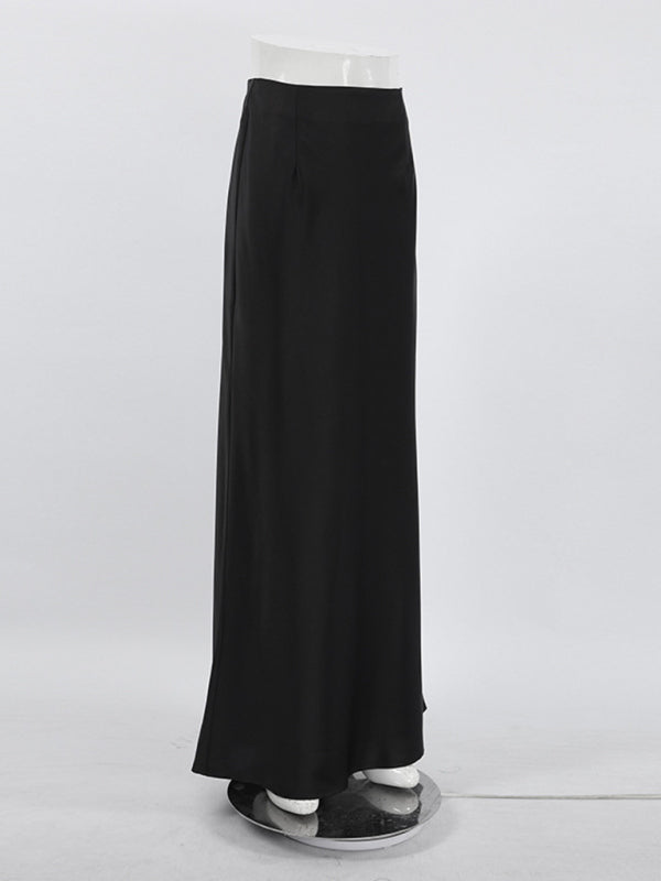 Elegant High Waisted Satin Long Skirt Women Spring Summer