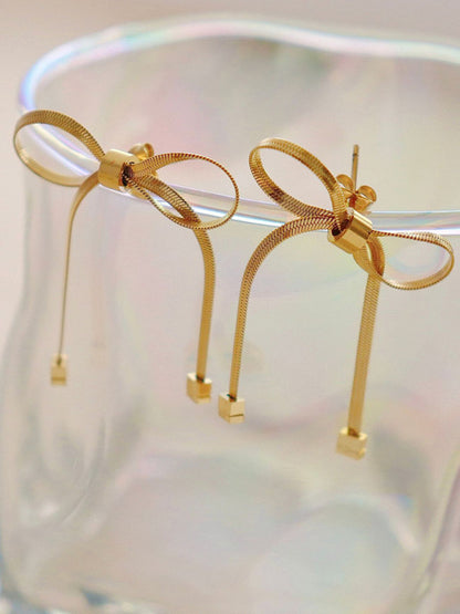 Niche basic snake bone chain bow fresh and sweet necklace earrings Golden FREESIZE