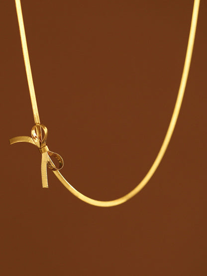 Niche basic snake bone chain bow fresh and sweet necklace earrings