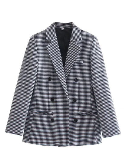 Women's Plaid Blazer Jacket - Cotton Blend - Multiple Colors Black