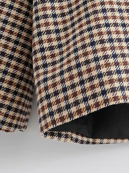 Women's Plaid Blazer Jacket - Cotton Blend - Multiple Colors