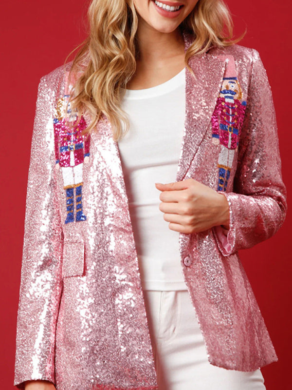Women's Sequined Blazer Top - Festival Wear - Multiple Colors Pink
