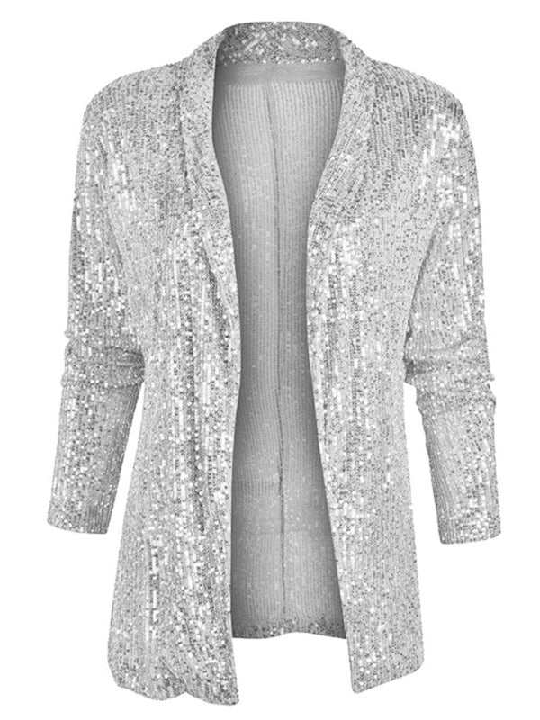 Women's Sequined Blazer - Long Sleeve - Lapel Collar - Multiple Colors
