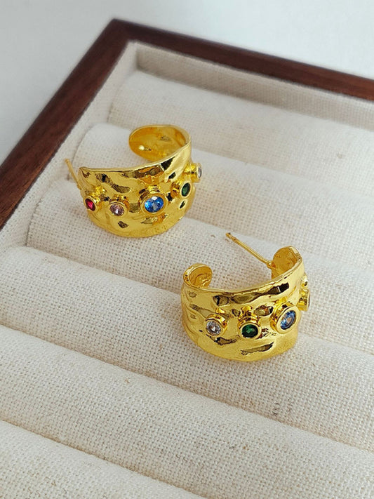 Women's new fashion personalized colorful zircon earrings Golden FREESIZE