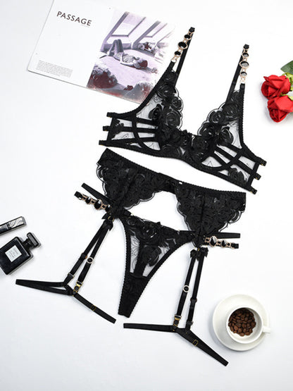 Modern embroidered bra retro decorative sexy push-up underwear set