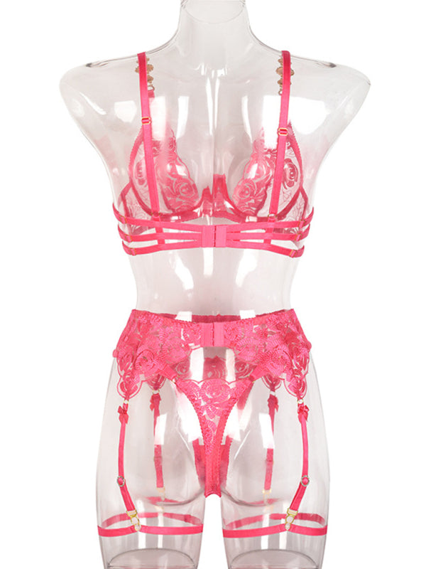 Modern embroidered bra retro decorative sexy push-up underwear set