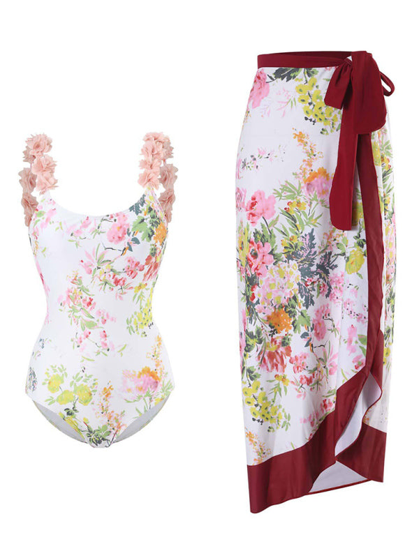 Floral Print One-Piece Swimsuit Beachwear